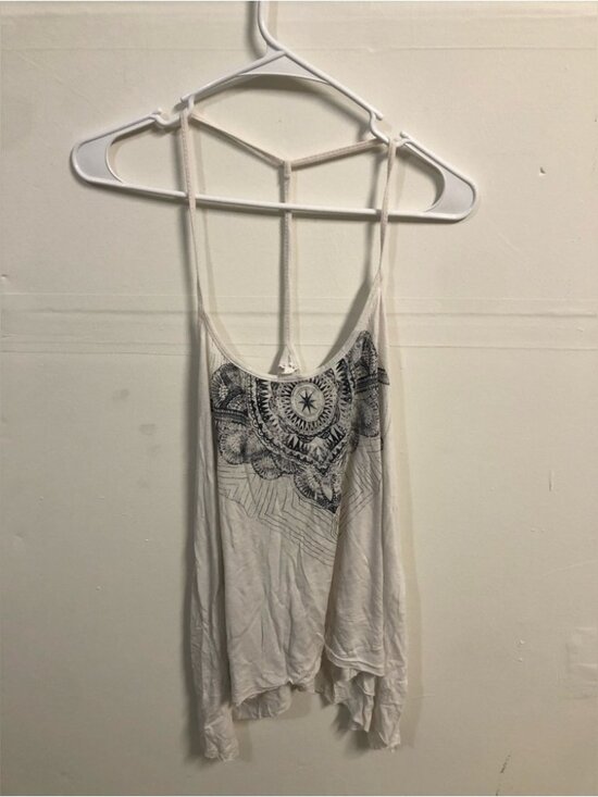 Tops - White Graphic Print Cami Size Small Women’s Y2K Hippie Bohemian